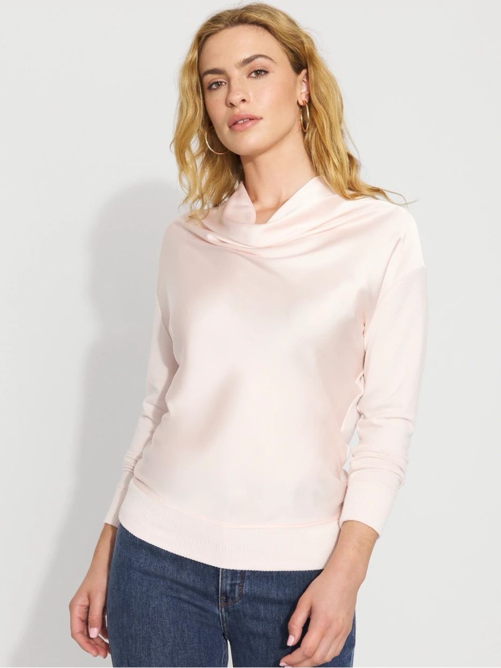 White House Black Market Light Pink Mixed Cowl Neck Long Sleeve Shirt Blouse S